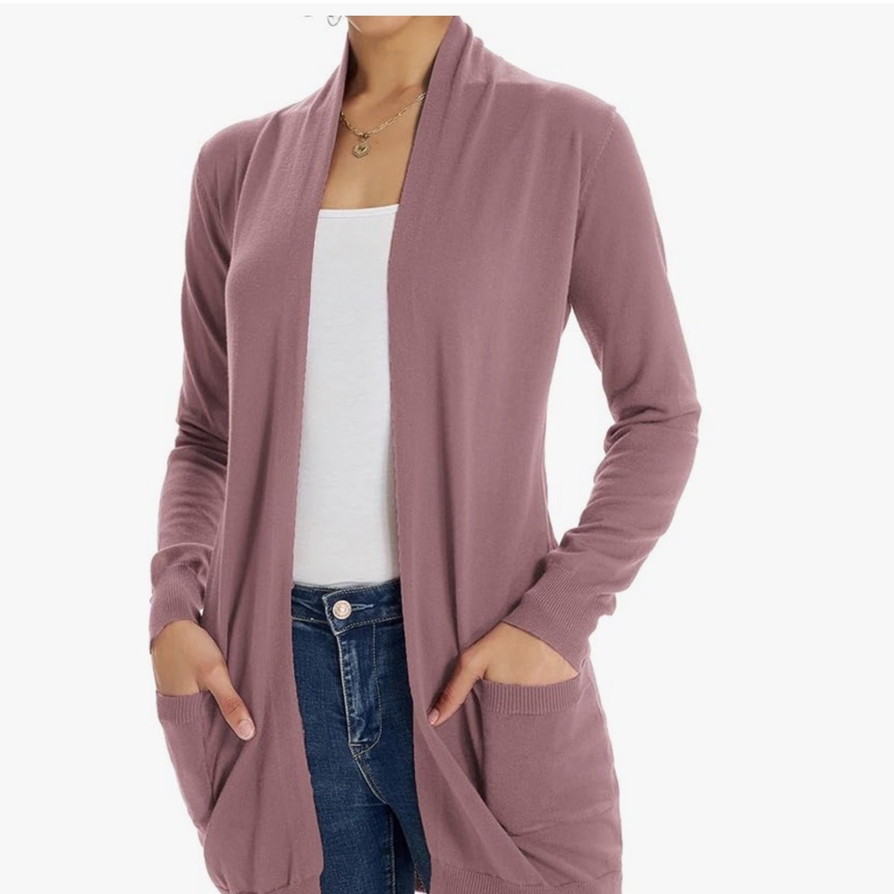 NWT Grace Karin Women's Mauve Open Front Cardigan with pockets